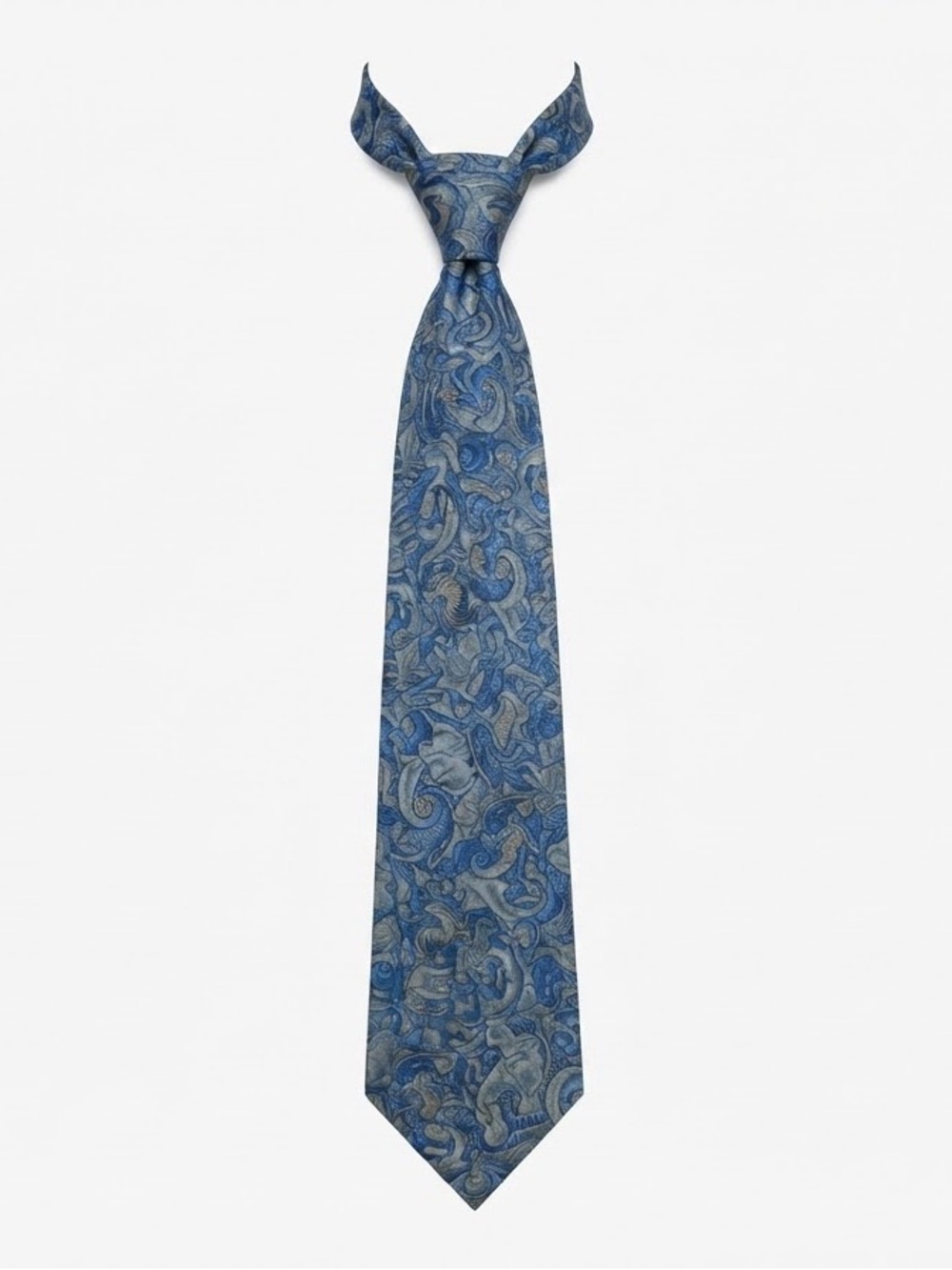 Vintage M.C. Escher Mosaic II Silk Tie Blue Tessellation Elephant Art Necktie